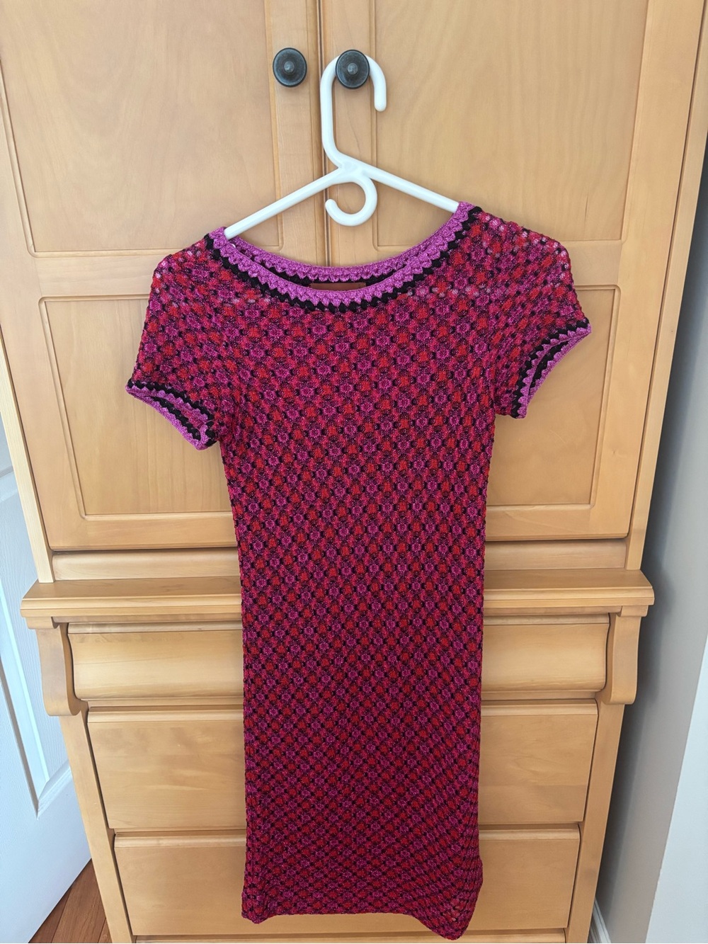 Missoni Fuchsia and Black Crochet Short-Sleeve Midi Dress